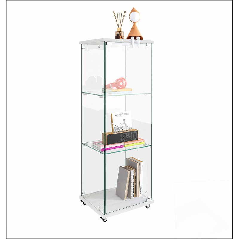 Vitrine moderne en verre avec lumières DEL, assemblage rapide, tablettes en verre trempé, idéal pour les salons et les chambres à coucher, 1 porte à 3 tablettes, blanc
