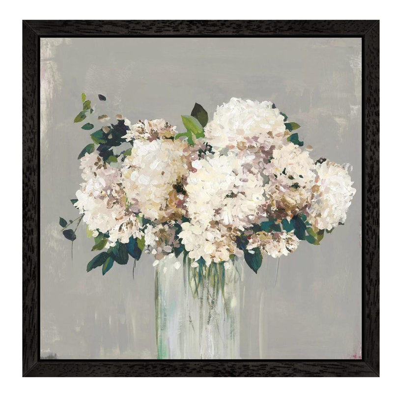 White Hydrangea by Allison Pearce - Wrapped Canvas Painting, 45.72 cm H x 45.72 cm W, Black Framed