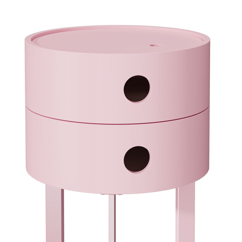 2 - Drawer Round End Table， Rotary Opening Nightstand, Pink, Pink