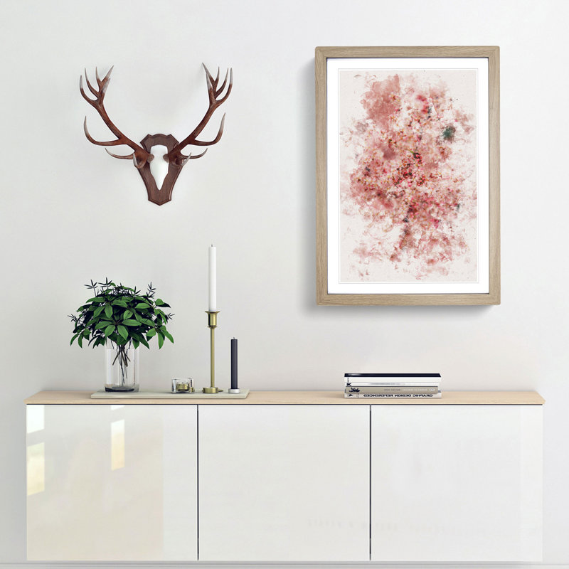 Cherry Blossom Watercolour - Picture Frame Graphic Art, Oak Framed, 87cm H x 62cm W x 2cm D