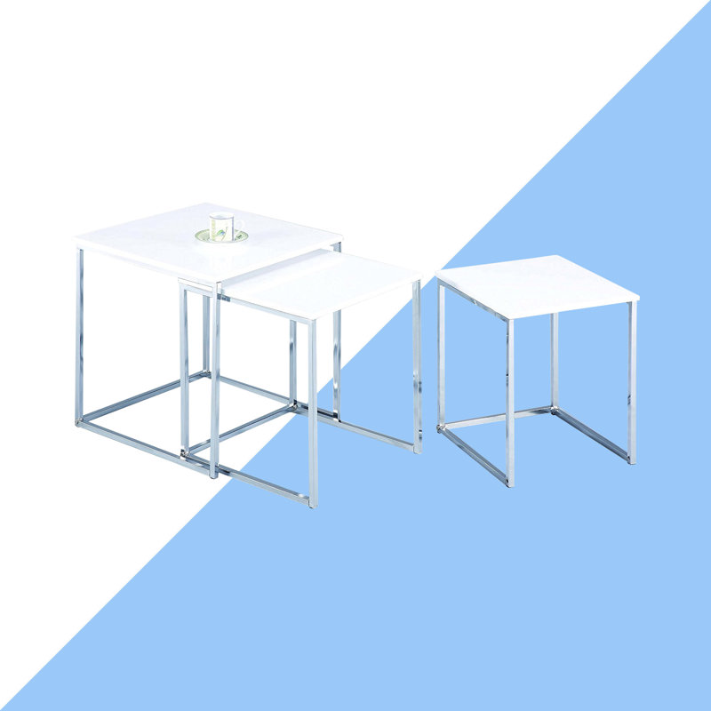 Chavira Sled Nesting Tables, Silver, White