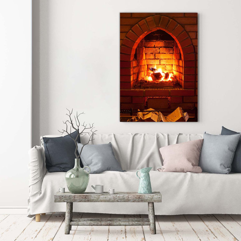 Fire In The Fireplace - Wrapped Canvas Print
