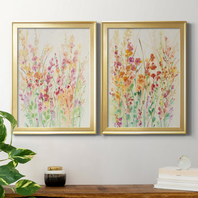 Brilliant Floral I - ensemble de 2 peintures sur toile encadrées
