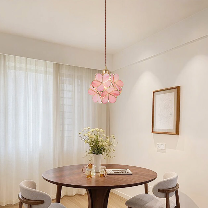 Luminaire suspendu 1 lumière fleur rose