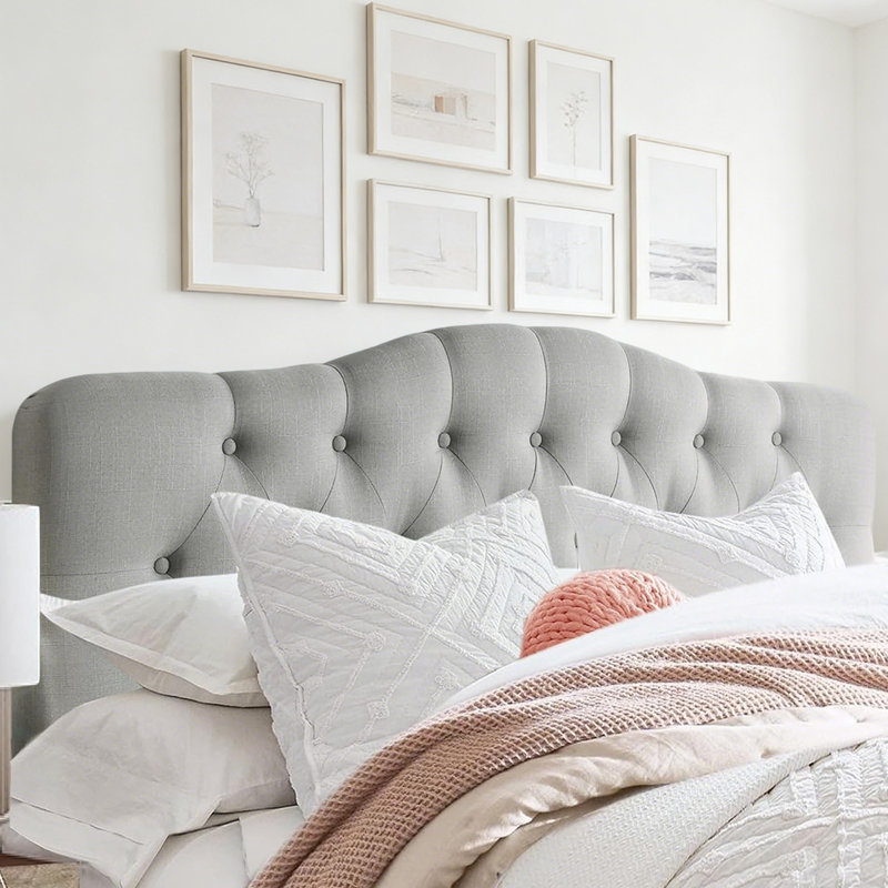 Tête de lit capitonnée tapissée à oreilles, tête de lit en bois massif avec pieds en bois, tête de lit à hauteur réglable de 47 po à 63 po, tête de lit en tissu au design moderne