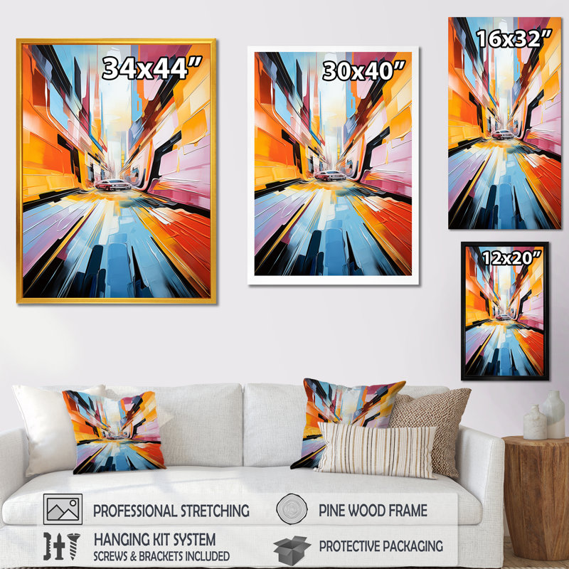 «Colorful Cubism 24Hrs Le Man Race Track I», Cadre doré simple, H 32 po x l 16 po x P 1 po