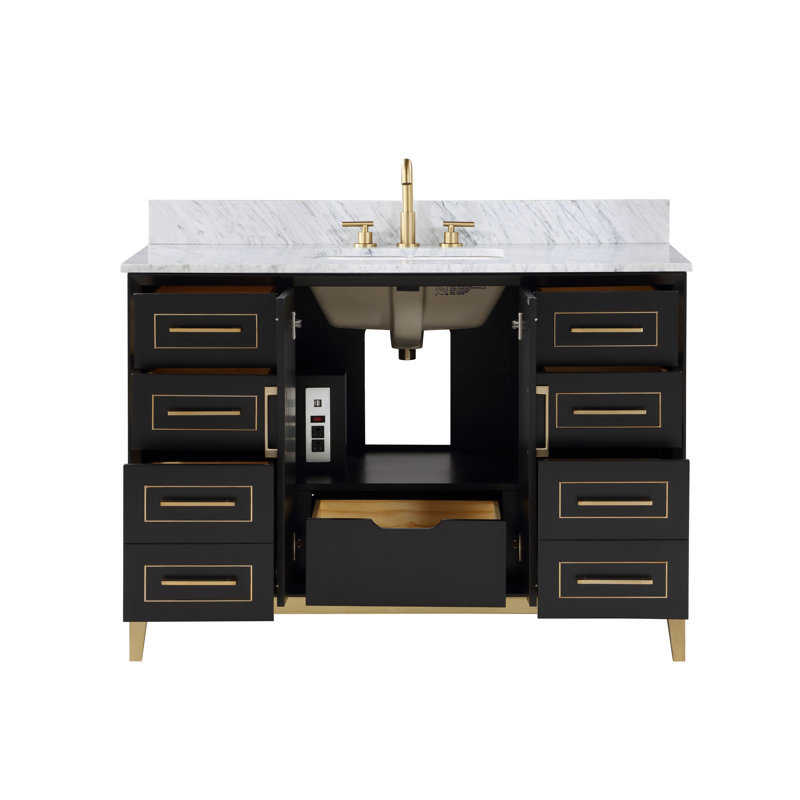 Gracie 48'' W Single Vanity, Carrara Marble, Midnight Black