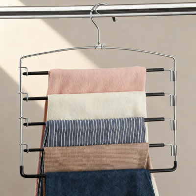 Cintres anti-dérapants pour pantalons multicouches avec bras pivotants, organisateur de garde-robe en acier inoxydable pour jeans, pantalons et vêtements, solution de rangement peu encombrante