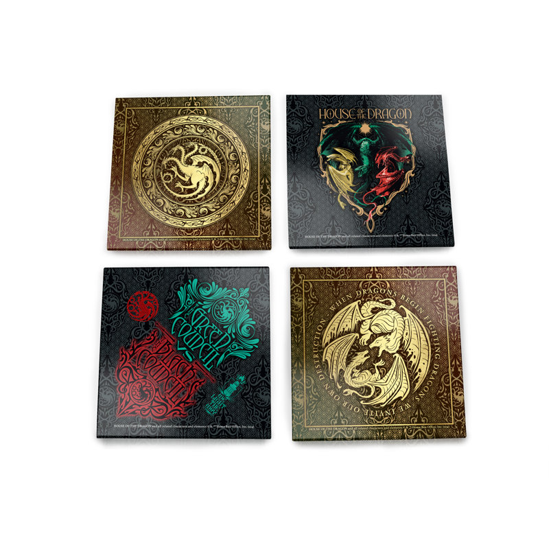 (Symboles) Ensemble de sous-verres en verre Starfire, Maison du dragon / noir contre vert