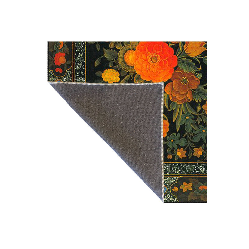 Tapis décoratif géométrique orange à motif floral multicolore, Sous-tapis carré 3 pi 3 po inclus