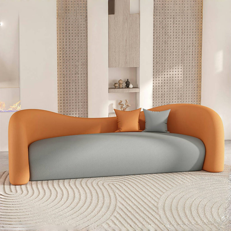 Light Luxury Cream Style Sofa, 27.56" H x 78.74" W x 27.56" D, Grey/Orange