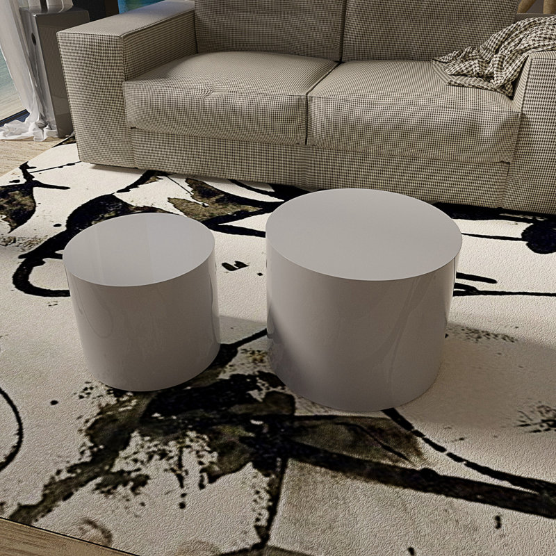 Drum Nesting Tables (set Of 2),Coffee TableLiving Room Table, White