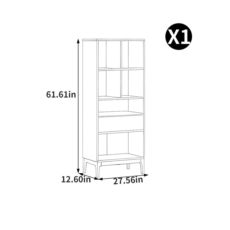 Bibliothèque en bois massif de style italien, (4 tablettes) H 61,61 po x l 27,56 po x P 12,6 po