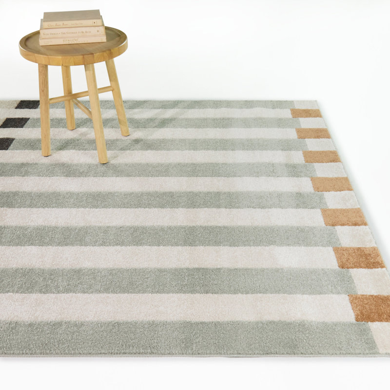 Tapis moderne à rayures sauge / cuivre Umberto, 7 pi 10 po x 10 pi