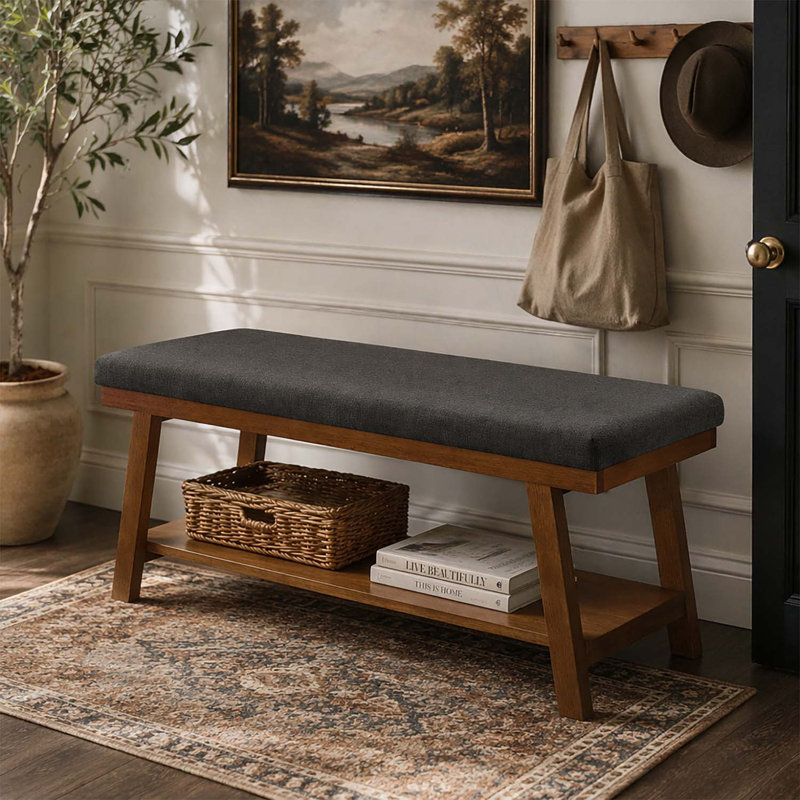Banc rembourré avec tablette de rangement, Dark Grey+Brown
