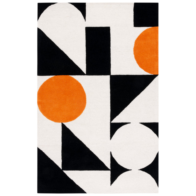 Tapis rouille / noir en laine fait à la main Felipe, Rectangle 4 pi x 6 pi