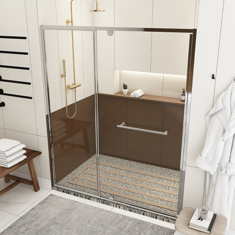 Chrome 60 Inch W X 72 Inch H Pivot Swing Shower Door, 1/4 Inch Thick Clear Tempered Glass,With Stainless Steel Handle, Chrome