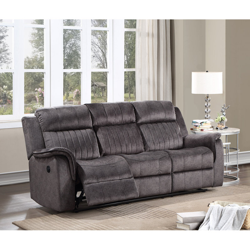 Upholstered 84'' Power Reclining Sofa, Dark Gray Polyester