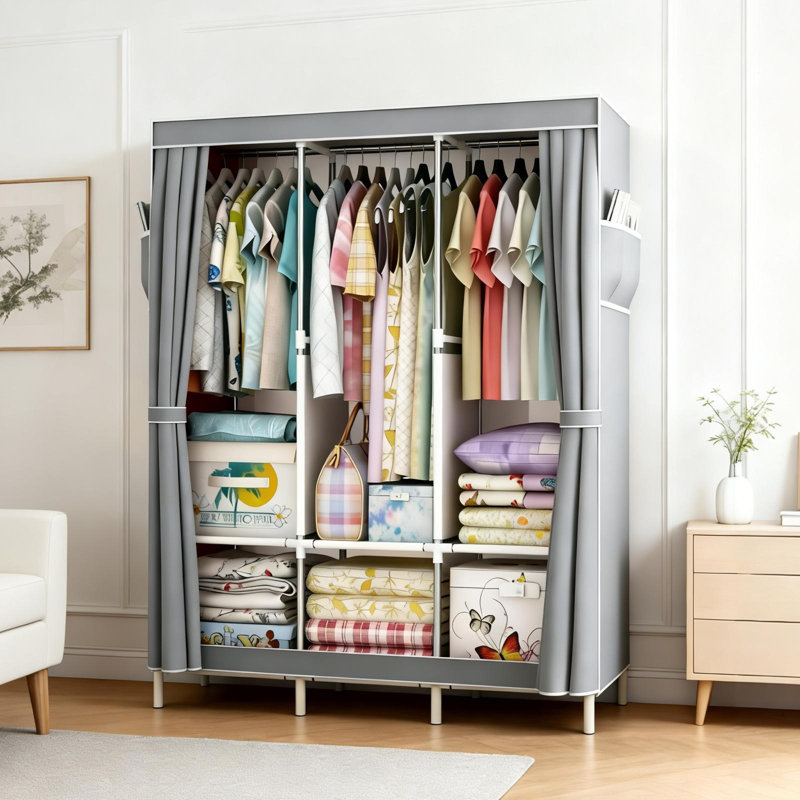 Portant portatif avec housse, portemanteau robuste et durable, unité de rangement portable pour garde-robe de chambre à coucher, garde-robe autoportante avec tablettes