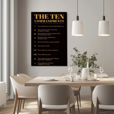 1Pc Framed Canvas Poster Print Ten Commandments, golden Latin, religious art style Wall Art Wall Pediments, Wall Decor, Perfect for Room Decor Living