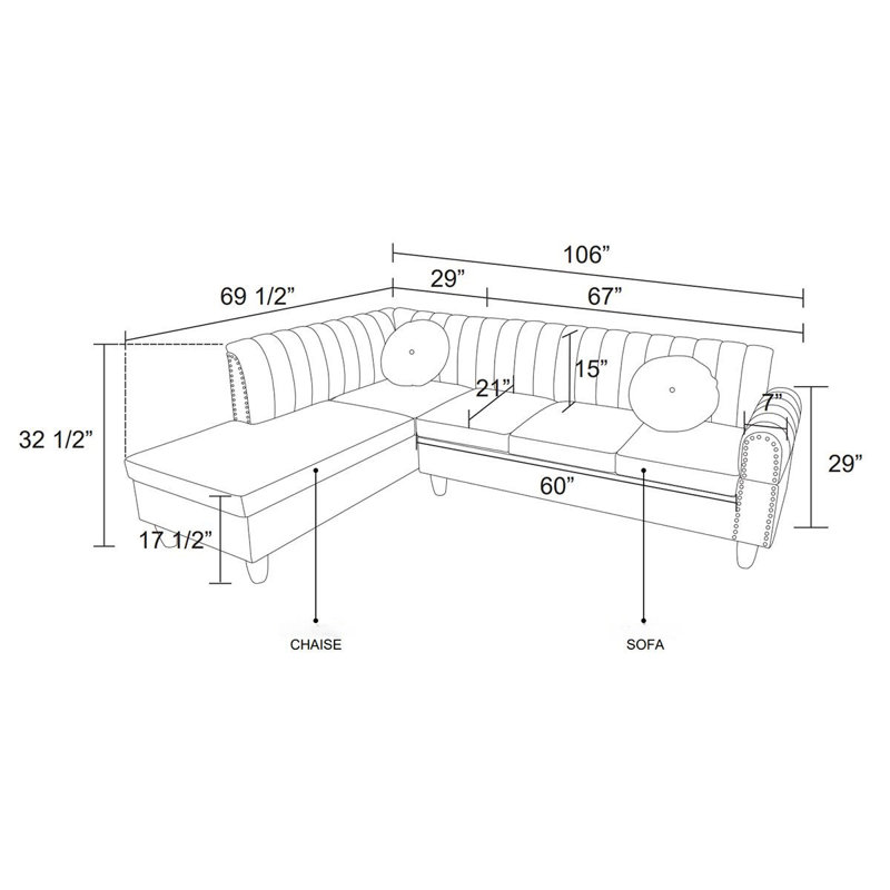 105" Wide 2-Piece L-Shaped Flannel Living Room Sectional Set, Left Hand Facing