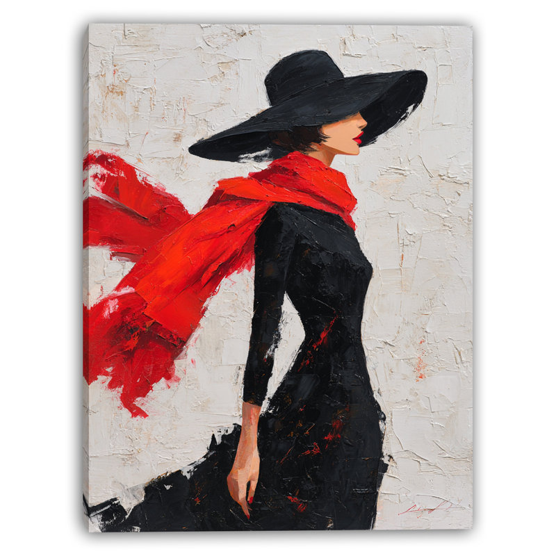 «Lady in Black with Red Scarf II», art mural sur toile tendue