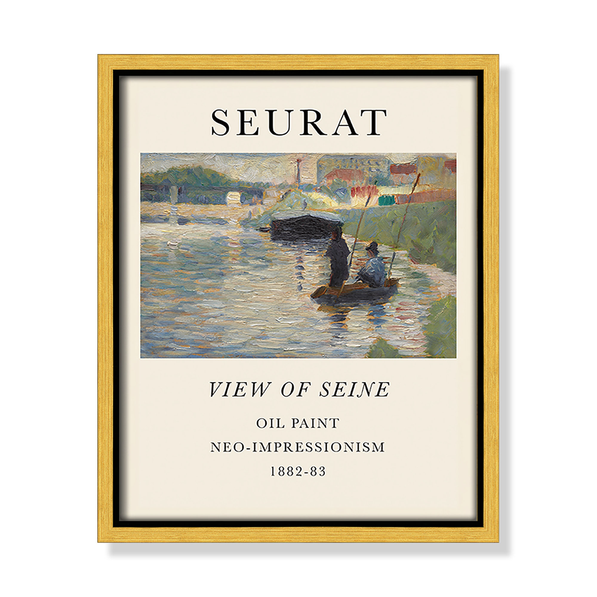 View Of Seine by Georges Seurat, 11.5" H x 9.5" W x 2" D, Gold Floater Frame, No