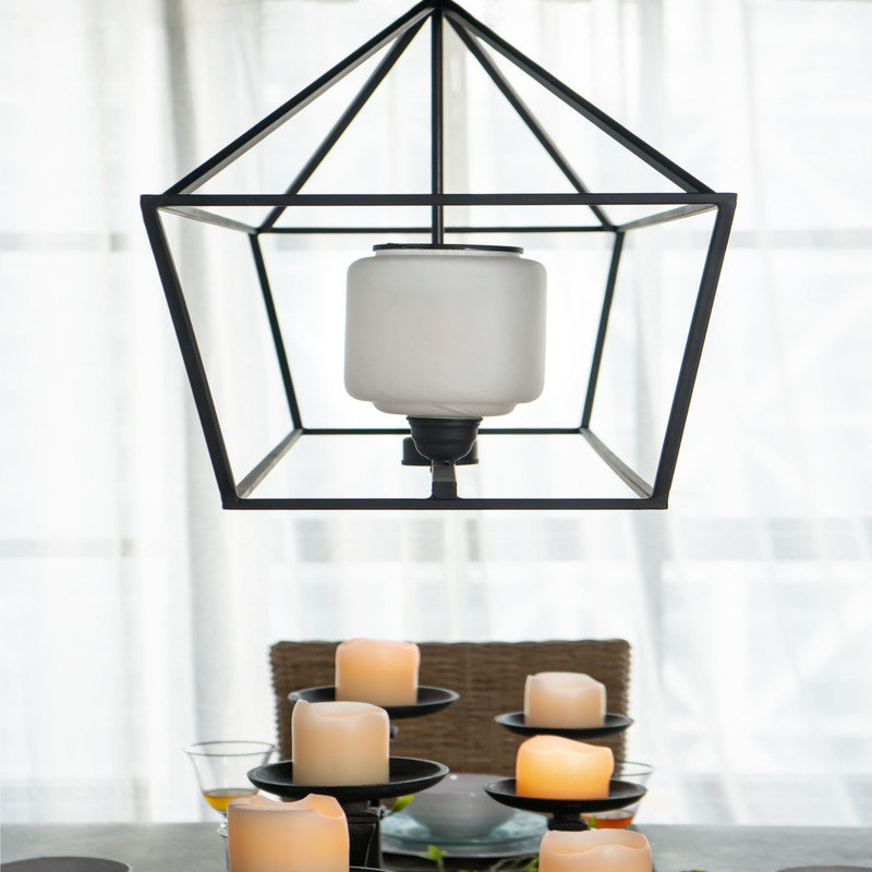 Lustre rectangulaire industriel en fer et en verre de 41,7 x 14,2 x 23,8 po, luminaire suspendu noir et blanc pour la cuisine, la salle à manger, le vestibule et le vestibule, ampoule non incluse