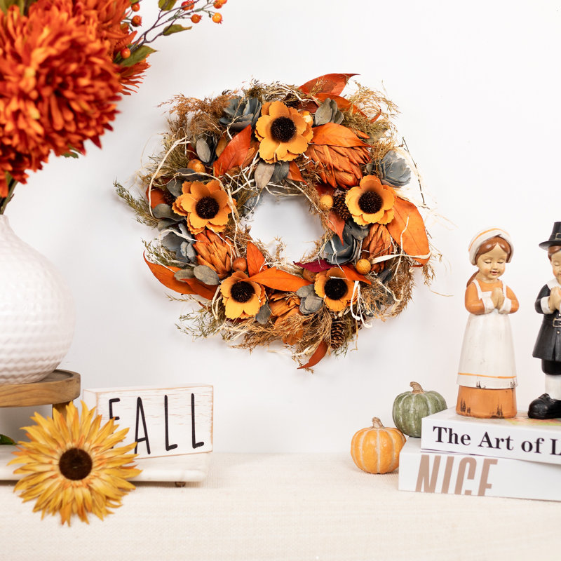 Sunflower and Straw Artificial Fall Harvest Wreath