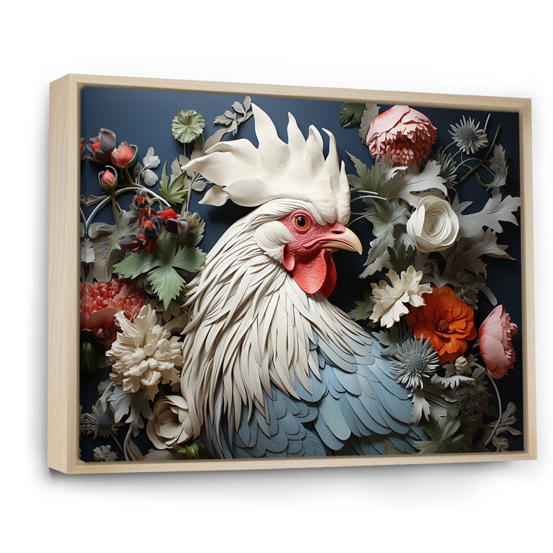 «Loyal Flower Rooster Portrait», reproduction sur toile, H 34 po x l 44 po x P 1,5 po, Cadre naturel flottant