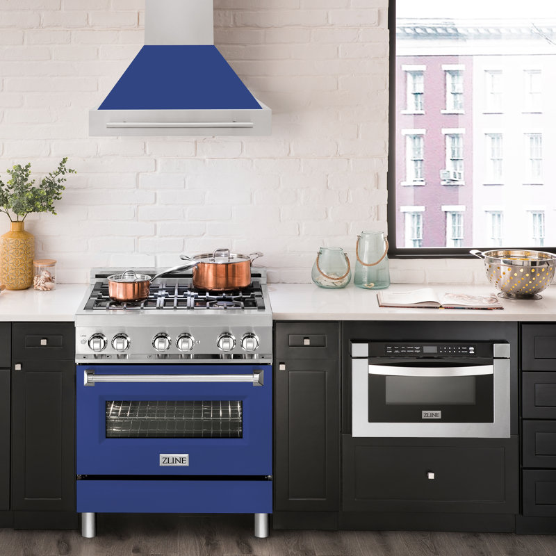 30" 400 CFM Ducted Wall Mount Range Hood with Nightlight, Blue Matte
