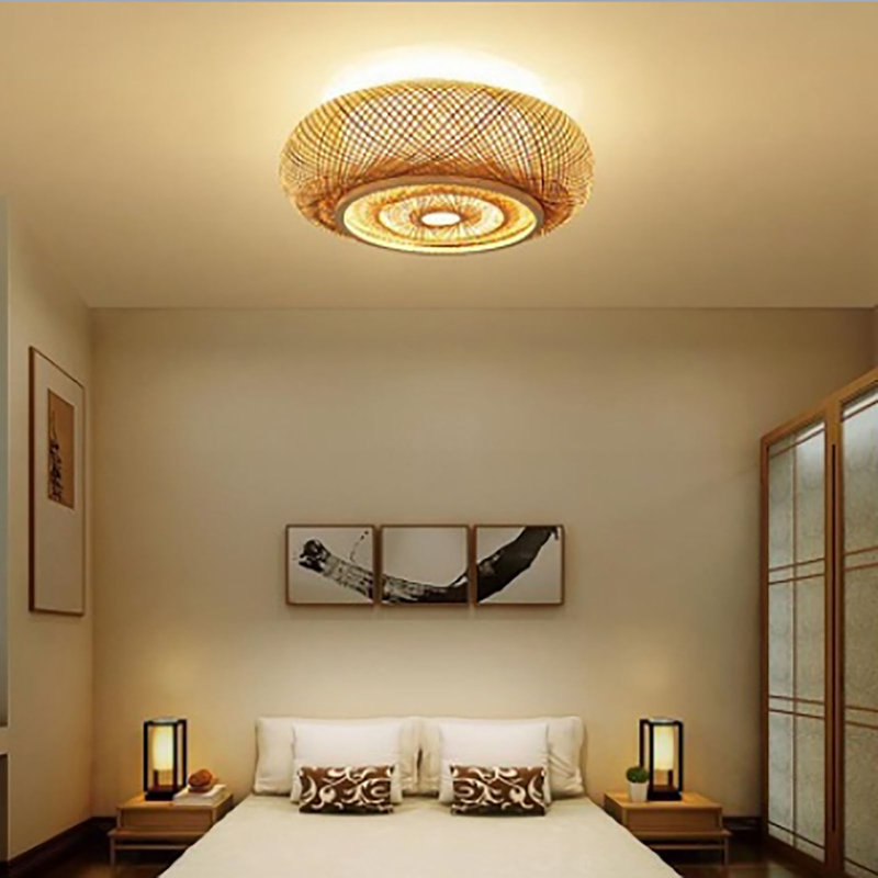 50Cm 3-Lamp Rustic Bamboo Rattan Flush Mount Ceiling Light