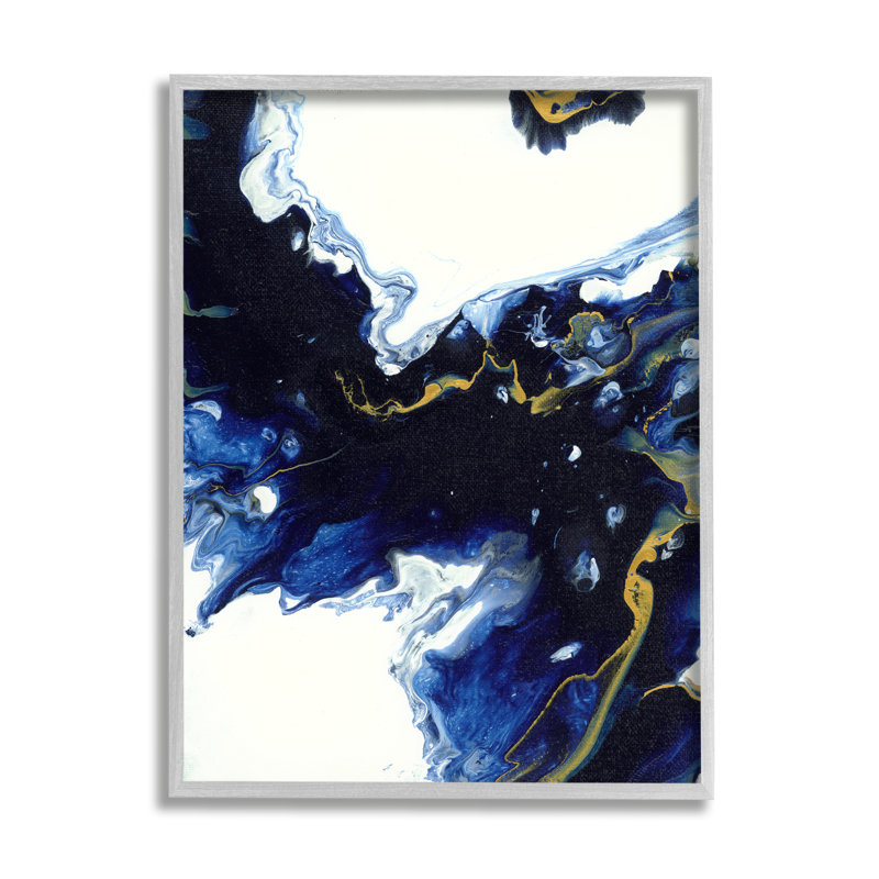 «Blue Water» se déplaçant à travers une abstraction blanche, un design moderne, une ferme surdimensionnée, un giclée rustique encadrée, un art texturé par Liz Jardine