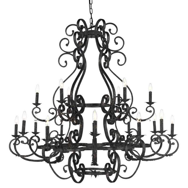 French 18 - Light Chandelier, Antique Black