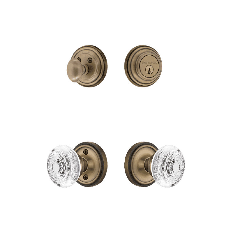 Nostalgic Warehouse Classic Rosette Entry Set with Crystal Egg & Dart Knob, Antique Brass, 2.75