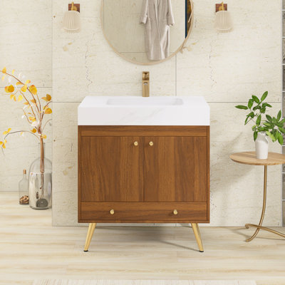 Ensemble de meuble-lavabo autoportant 29,9 po avec plateau en faux marbre 29,9 po