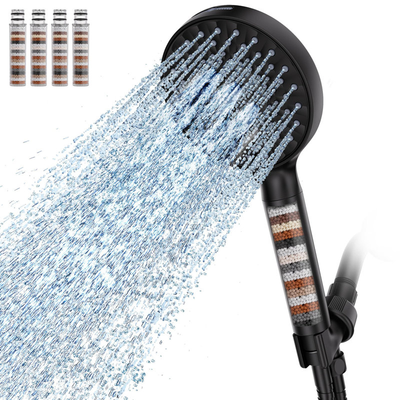 Pomme de douche filtrée avec 4 filtres, Noir mat