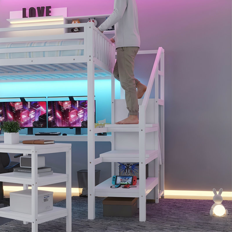 Full Size Loft Bed, White
