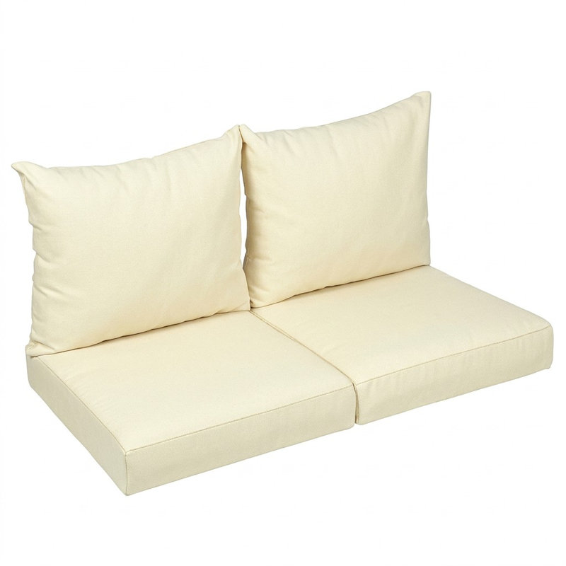 Sunbrella Outdoor Solid Loveseat Pillow and Cushion Set, Sunbrella - Canvas Natural, 23 in W x 27 in D x 5 in H