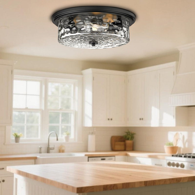 Grand plafonnier encastré industriel, luminaire de plafond moderne, éclairage de ferme près du plafond pour chambre à coucher, salon, îlot de cuisine (noir, 16 po)