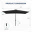 Parasol rectangulaire noir de 6,5 x 10 pi avec manivelle, inclinable, toile résistante aux rayons UV pour la piscine, la cour et le patio (sans base)-1438308043