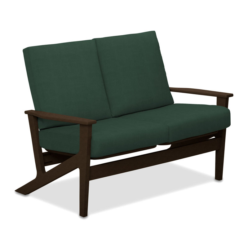 Chrisa 51.5'' Wide Loveseat with Cushions, Forrest Green Velvet, Textured Kona