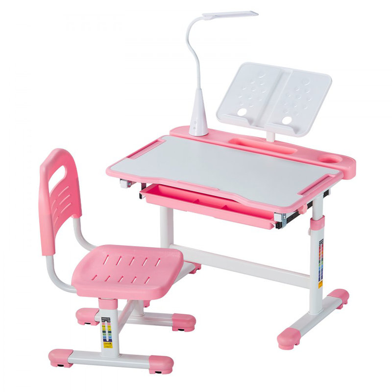 Ensemble de chaise d'étude, chaise d'étude pour enfants avec hauteur ajustable et bureau incliné de 0 à 40 °, ensemble de chaise d'étude pour classe et salle d'étude, rose