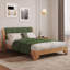 Structure de lit grand de style Mid-Century moderne avec tête de lit tapissier incluse, fabrication en bois de pin naturel vert doux