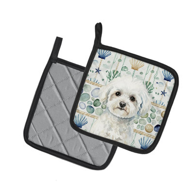 Paire de poignées en verre Bichon Frise