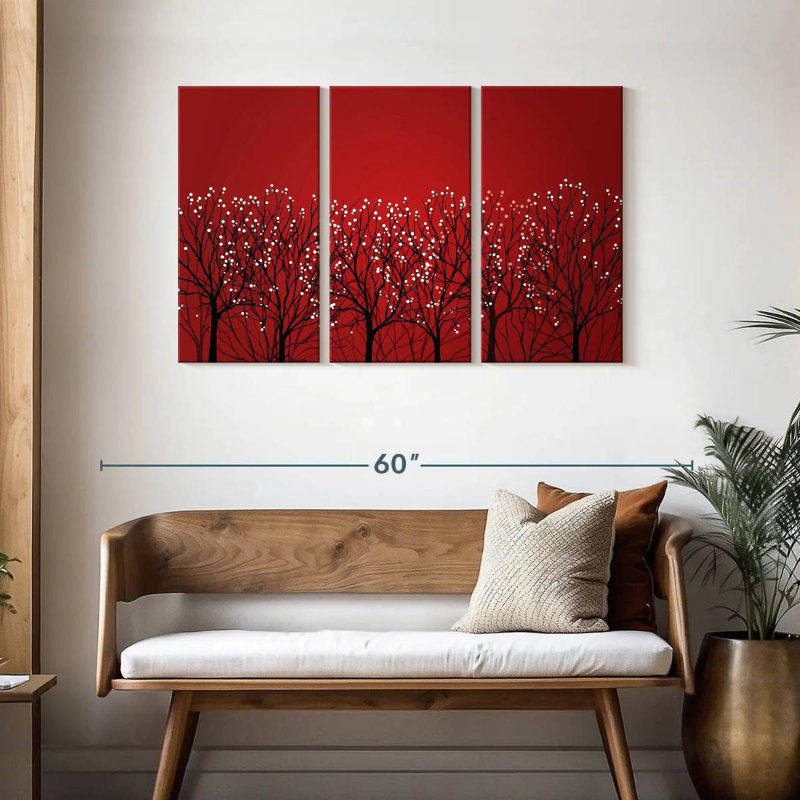 Harnek, forêt rouge abstraite, H 28 po x l 45 po