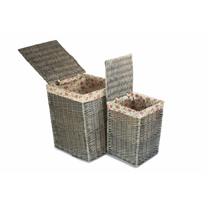 2 Piece Wicker Laundry Basket Set with Garden Rose Lining