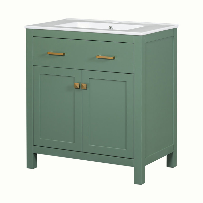Meuble-lavabo moderne simple avec lavabo en céramique, Vert