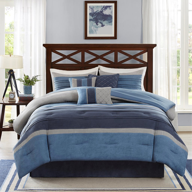 7 Piece Microsuede Comforter Set Navy