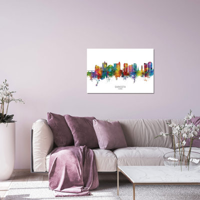 «Sarasota Florida Skyline City», reproduction d'art sur verre acrylique